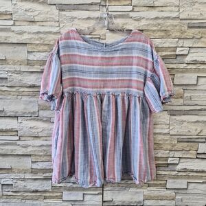 Free People Blouse XS Multicolor Striped Boho Casual Oversize Cottagecore Tunic